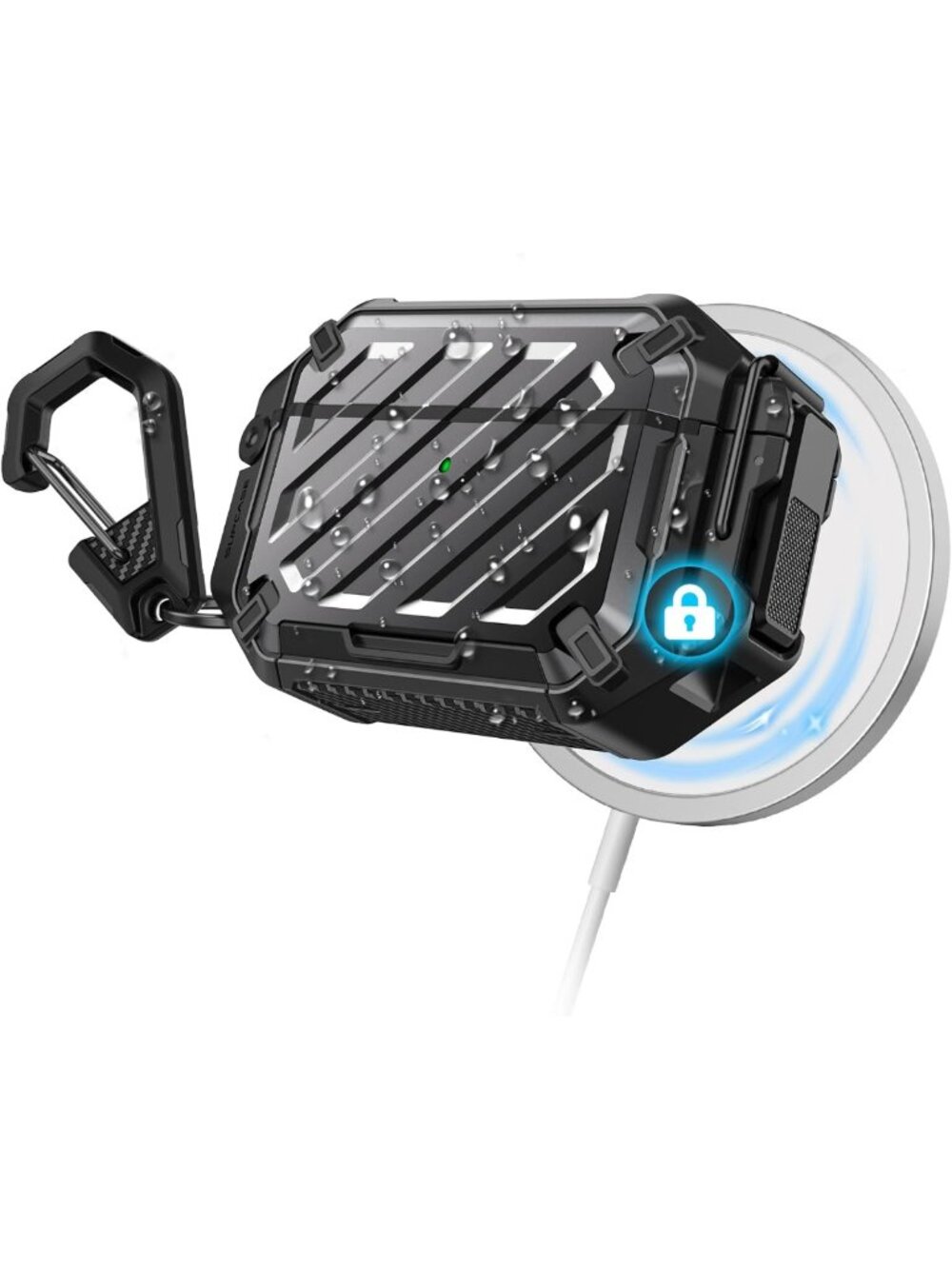 Waterproof AirPods Pro 3 Case with Lock & Carabiner, IP68 Protection, Black